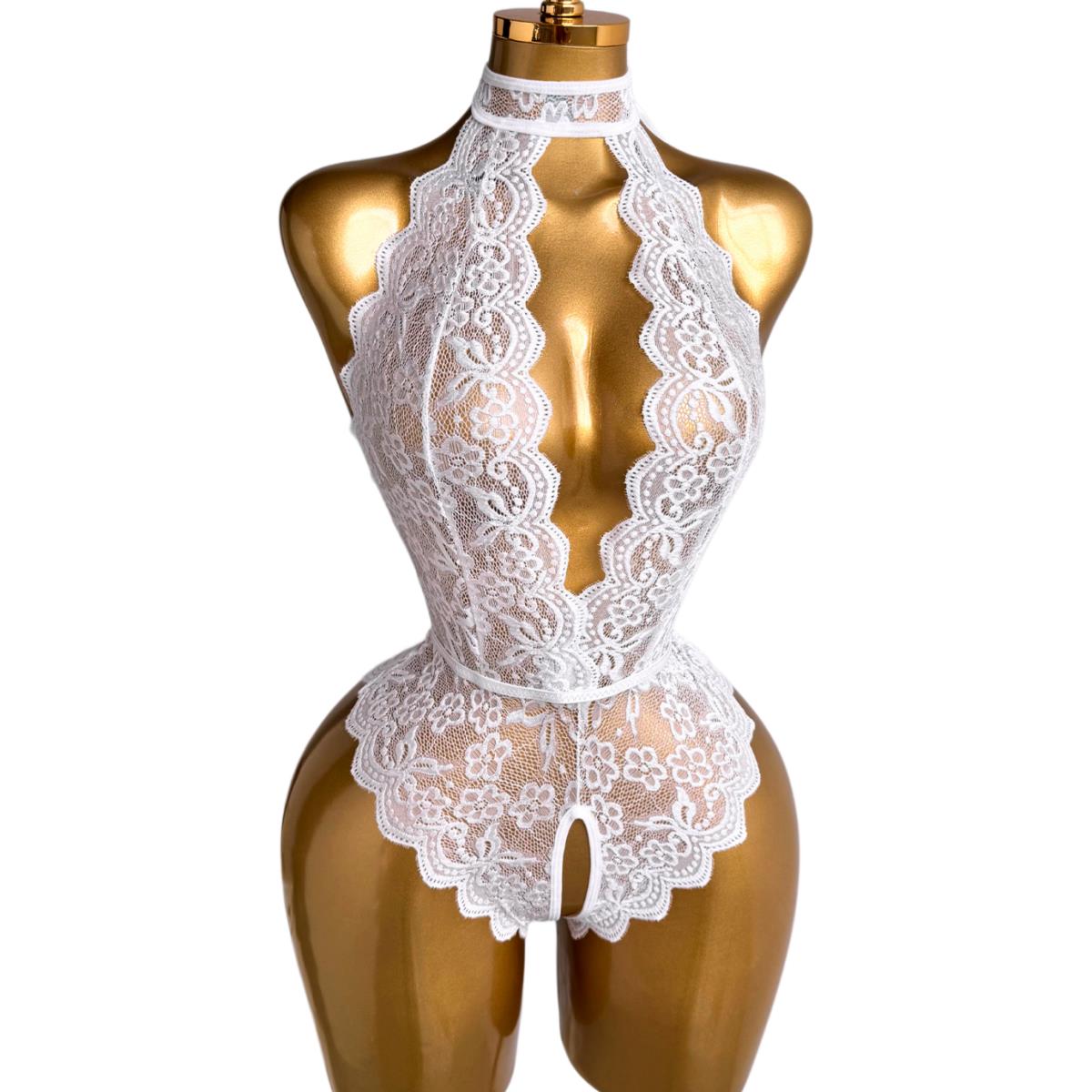 White Halter Neck Floral Lace  - Lace Teddy Lingerie recensione e prezzo