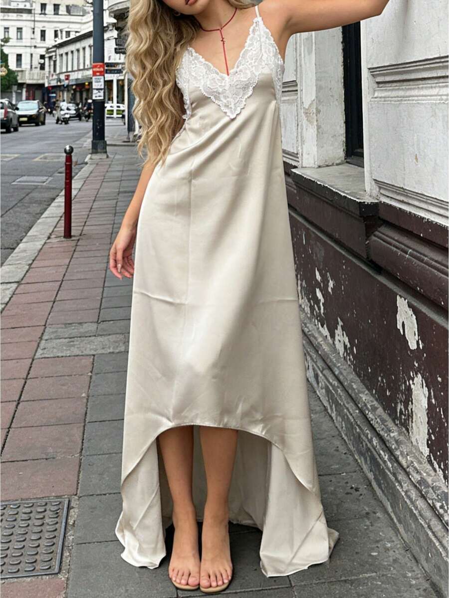 Women Summer Deep V-Neck Lace  - Slip Dress Satin recensione e prezzo