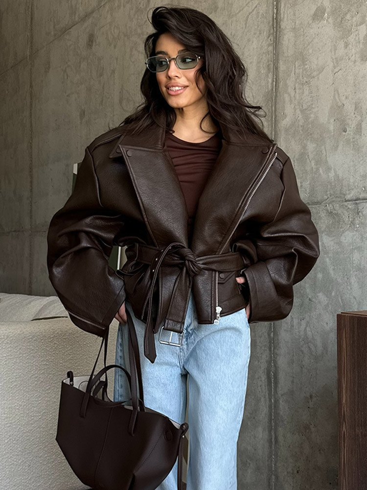 With Belt Leather Jacket Coat  - Corset Waist Cinch recensione e prezzo