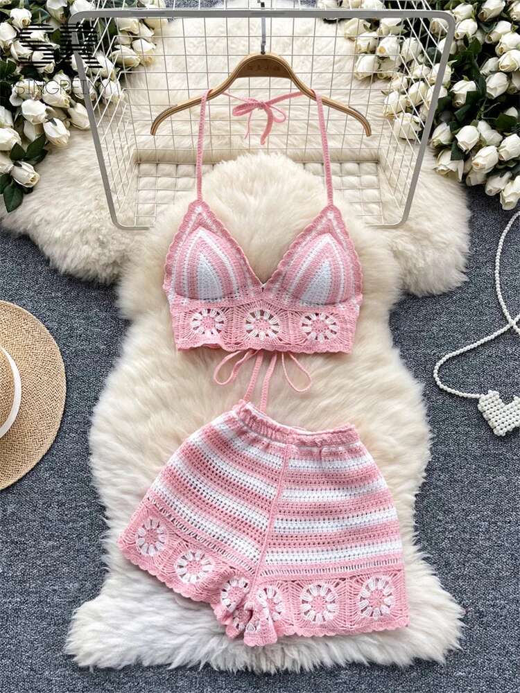 Beach Vacation Knit 2pcs Suits - Cami Top Lace recensione e prezzo