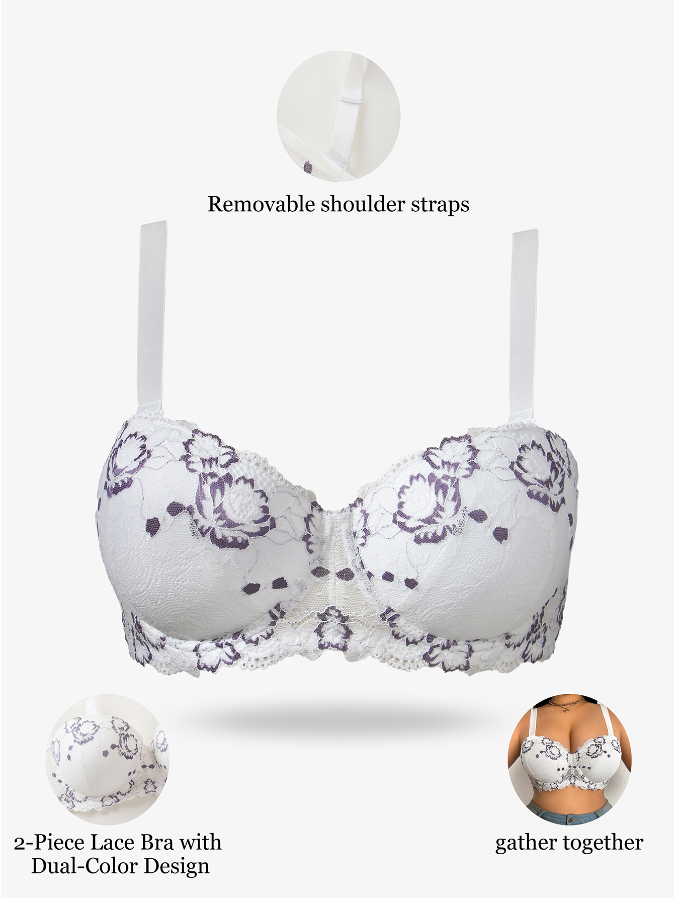 Plus Size Lace & Embroidery Wo - Push Up Bra Padded recensione e prezzo