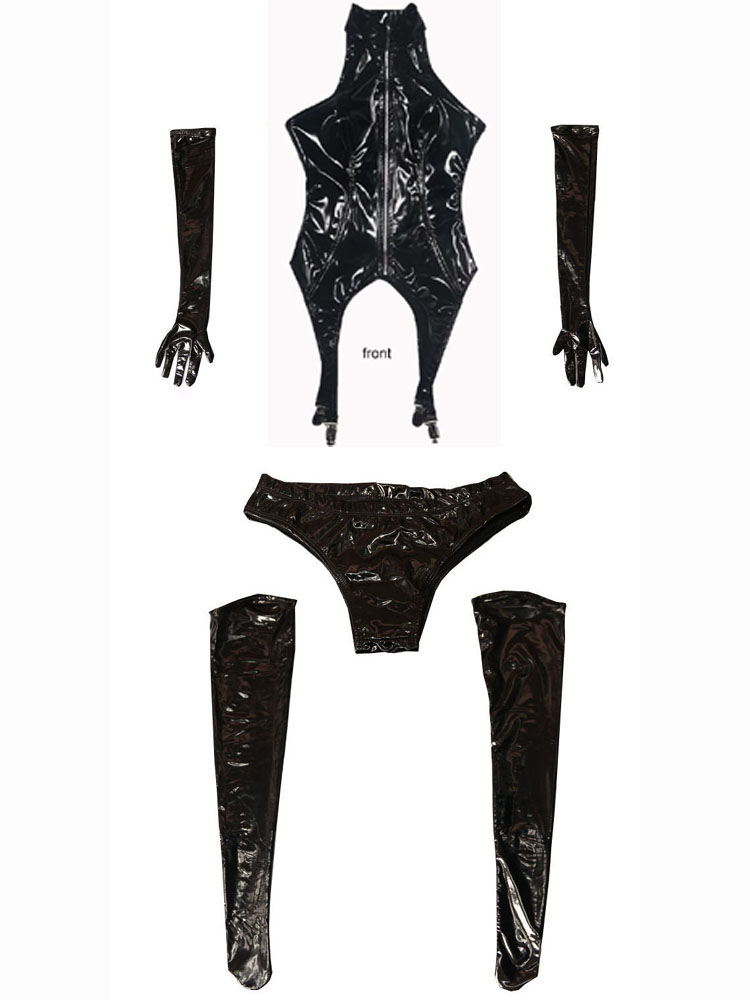 4PCS/SET Wet Look PVC Catsuit  - Garter Belt Set recensione e prezzo